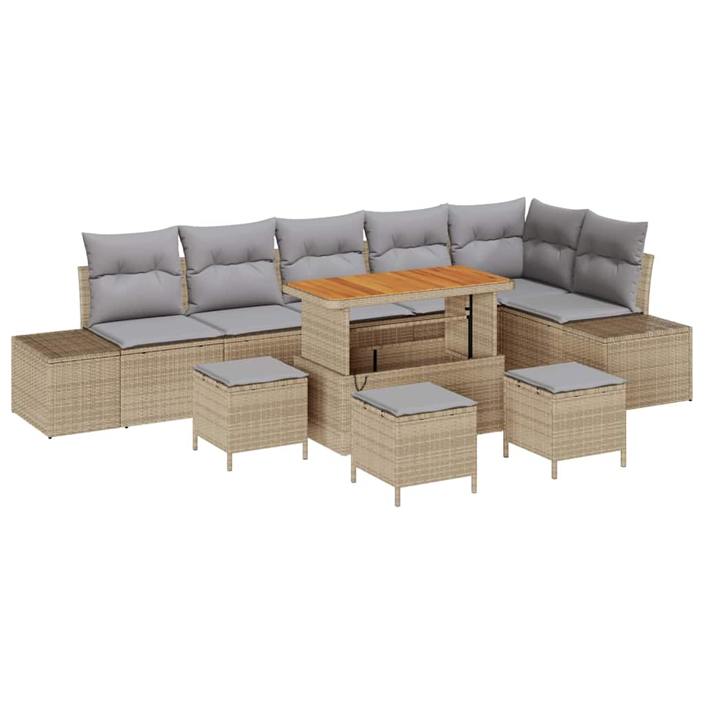 Tuinbankenset met kussen 10 pcs Beige poly rattan is nu te koop bij PeponiXL, paradijselijk wonen!