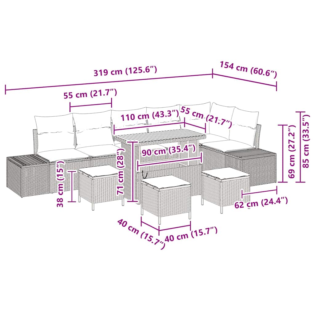Tuinbankenset met kussen 10 pcs Beige poly rattan is nu te koop bij PeponiXL, paradijselijk wonen!