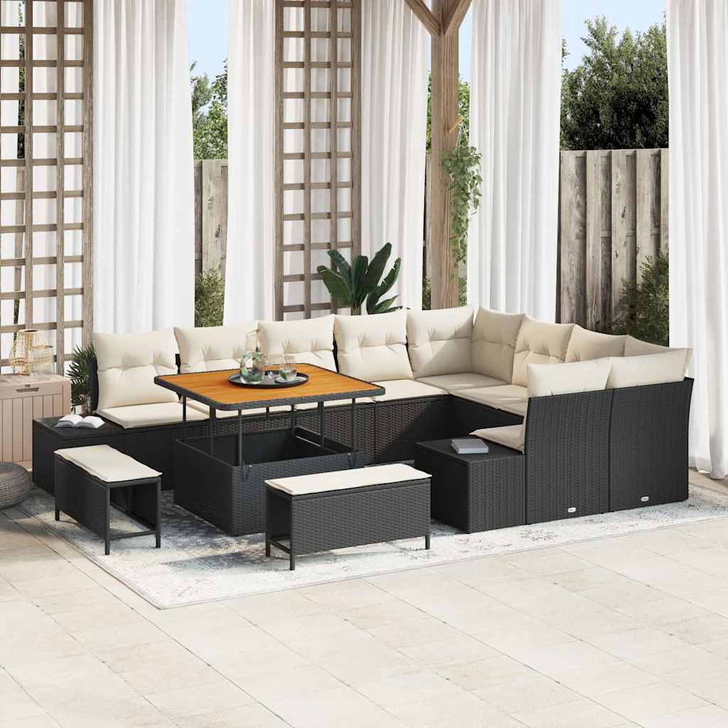 Tuinbankenset met kussen 12 pcs Zwart poly rattan is nu te koop bij PeponiXL, paradijselijk wonen!