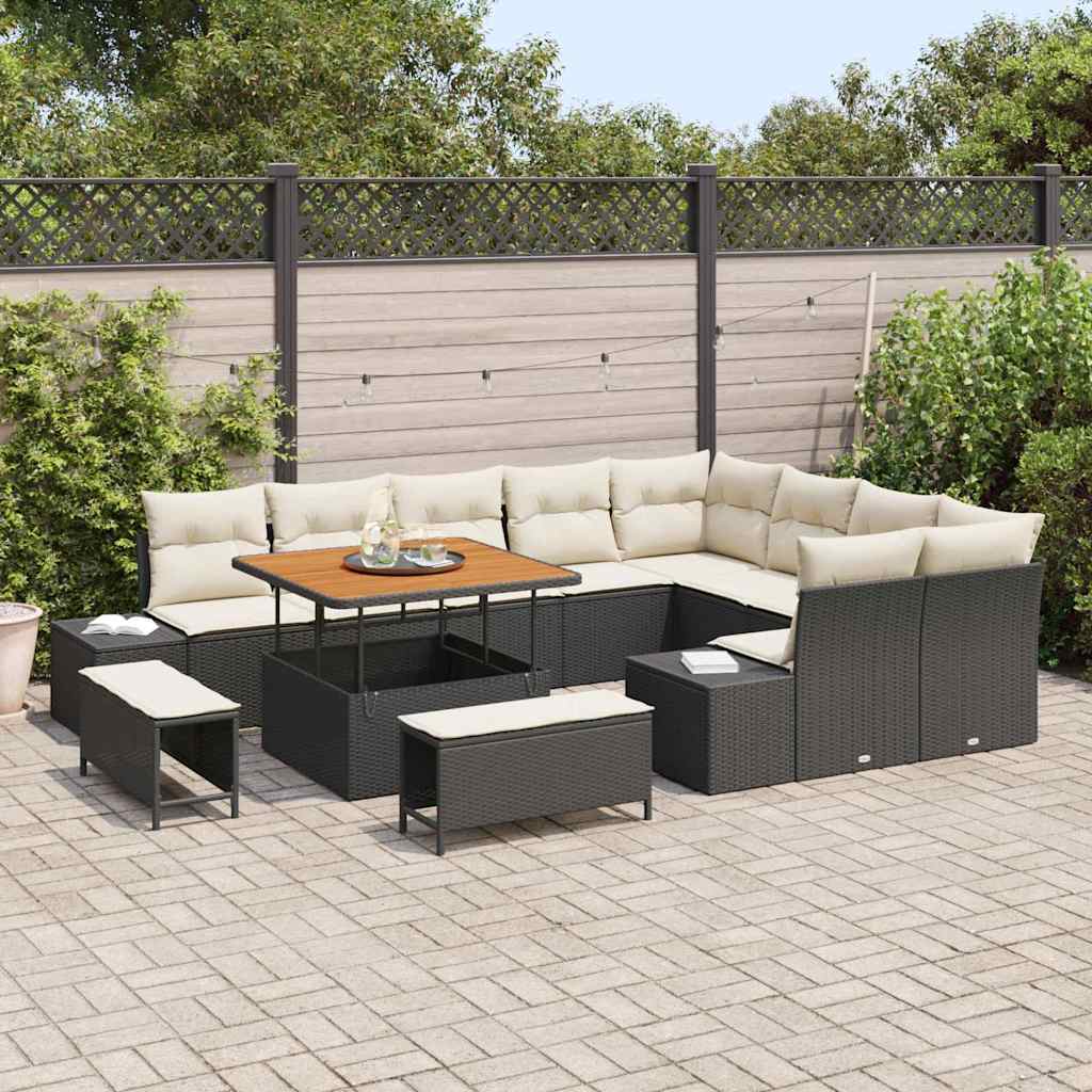 Tuinbankenset met kussen 12 pcs Zwart poly rattan is nu te koop bij PeponiXL, paradijselijk wonen!