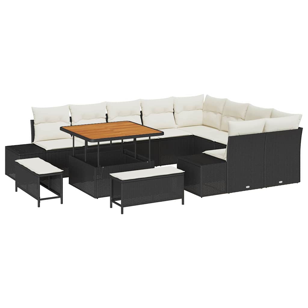 Tuinbankenset met kussen 12 pcs Zwart poly rattan is nu te koop bij PeponiXL, paradijselijk wonen!
