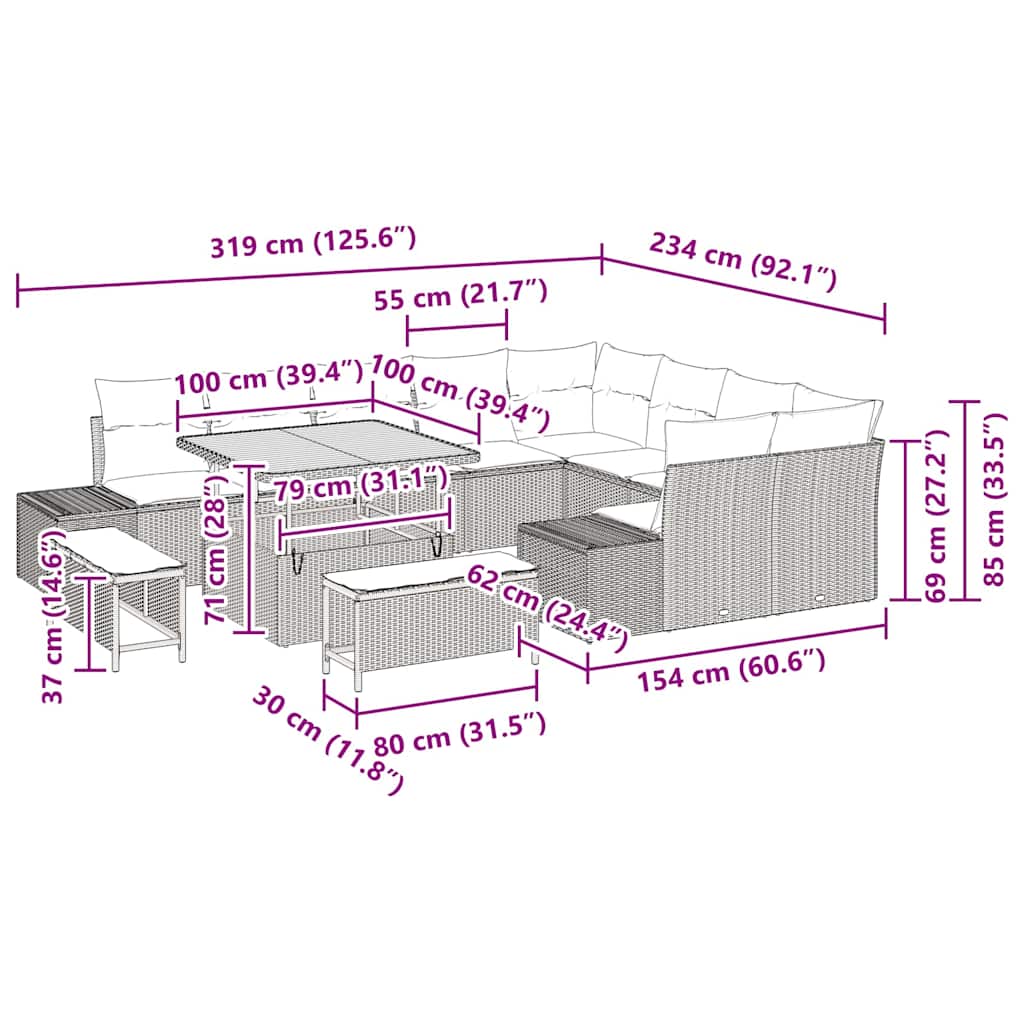 Tuinbankenset met kussen 12 pcs Beige poly rattan is nu te koop bij PeponiXL, paradijselijk wonen!
