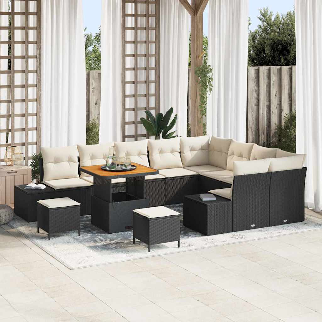 Tuinbankenset met kussen 12 pcs Zwart poly rattan is nu te koop bij PeponiXL, paradijselijk wonen!