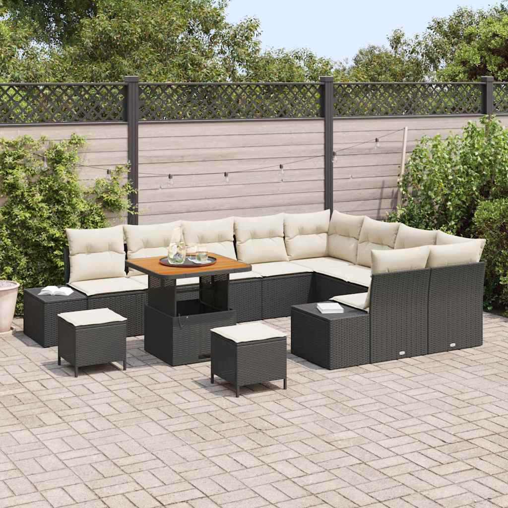 Tuinbankenset met kussen 12 pcs Zwart poly rattan is nu te koop bij PeponiXL, paradijselijk wonen!