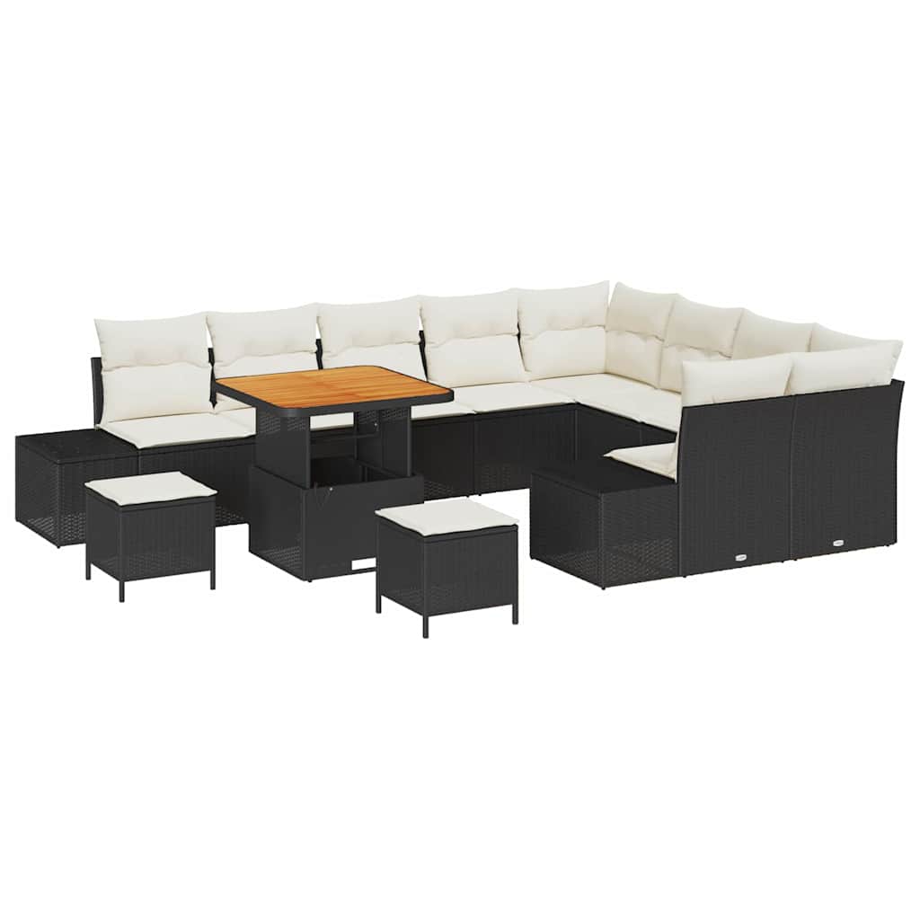 Tuinbankenset met kussen 12 pcs Zwart poly rattan is nu te koop bij PeponiXL, paradijselijk wonen!