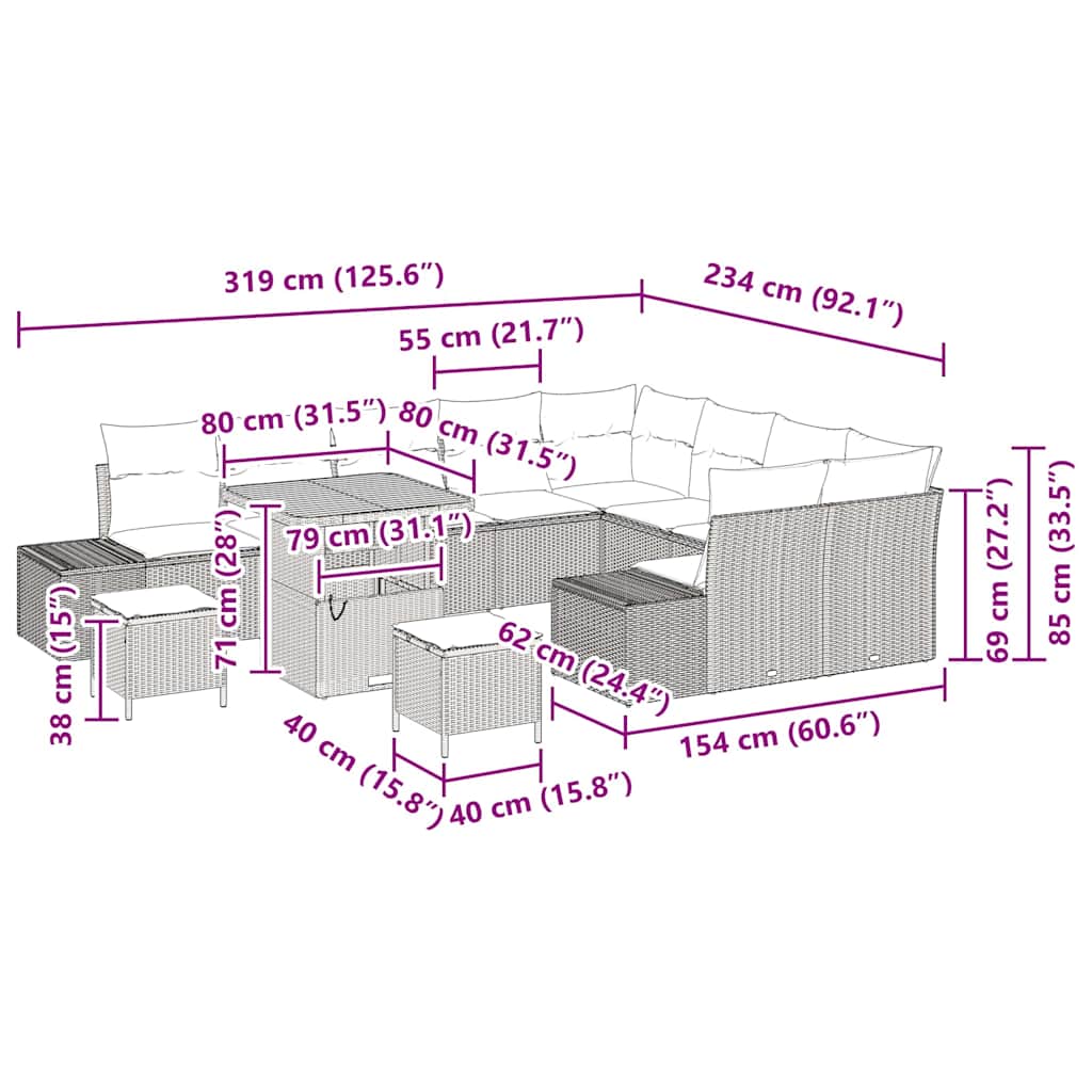 Tuinbankenset met kussen 12 pcs Zwart poly rattan is nu te koop bij PeponiXL, paradijselijk wonen!