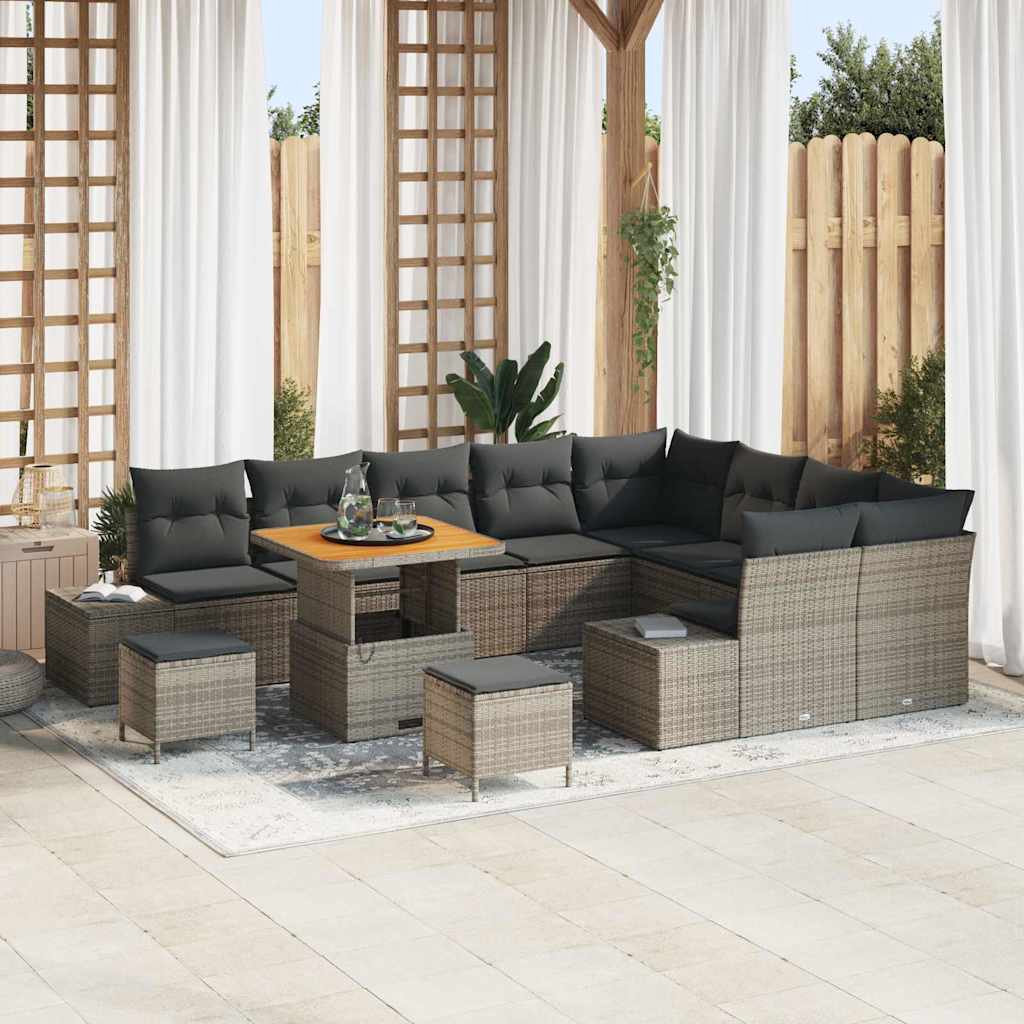 Tuinbankenset met kussen 12 pcs Grijs poly rattan is nu te koop bij PeponiXL, paradijselijk wonen!