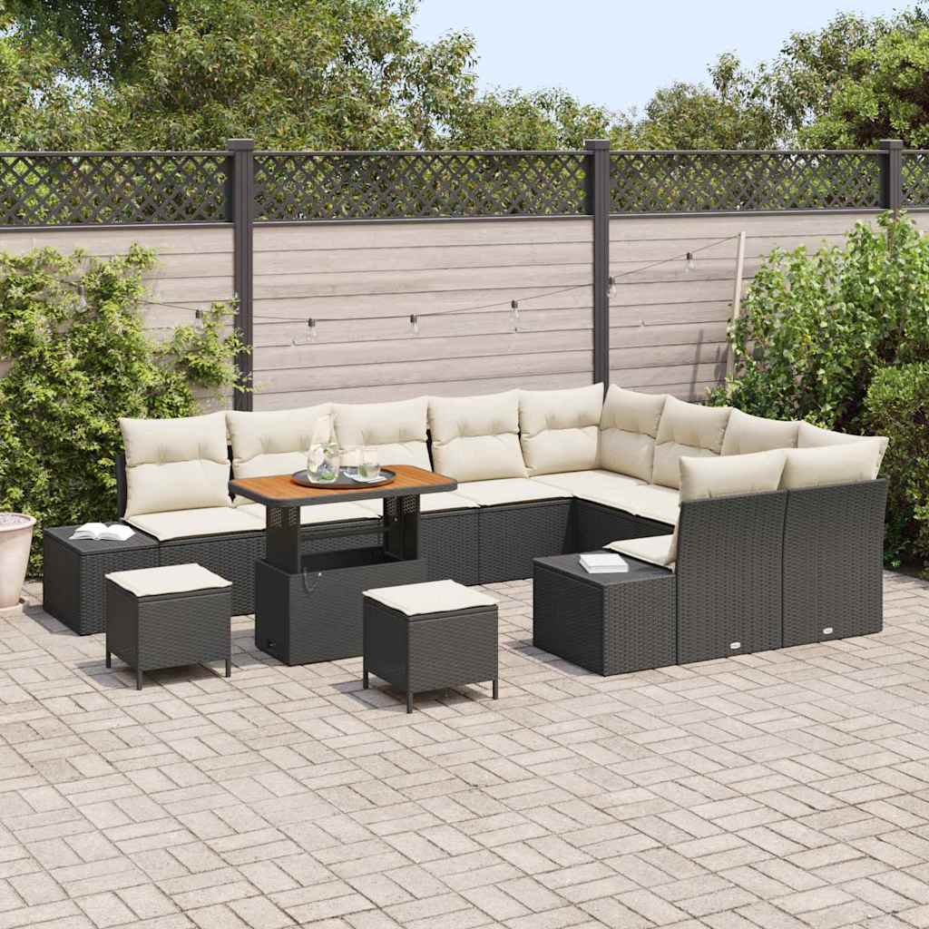 Tuinbankenset met kussen 12 pcs Zwart poly rattan is nu te koop bij PeponiXL, paradijselijk wonen!