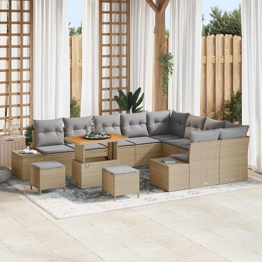 Tuinbankenset met kussen 12 pcs Beige poly rattan is nu te koop bij PeponiXL, paradijselijk wonen!