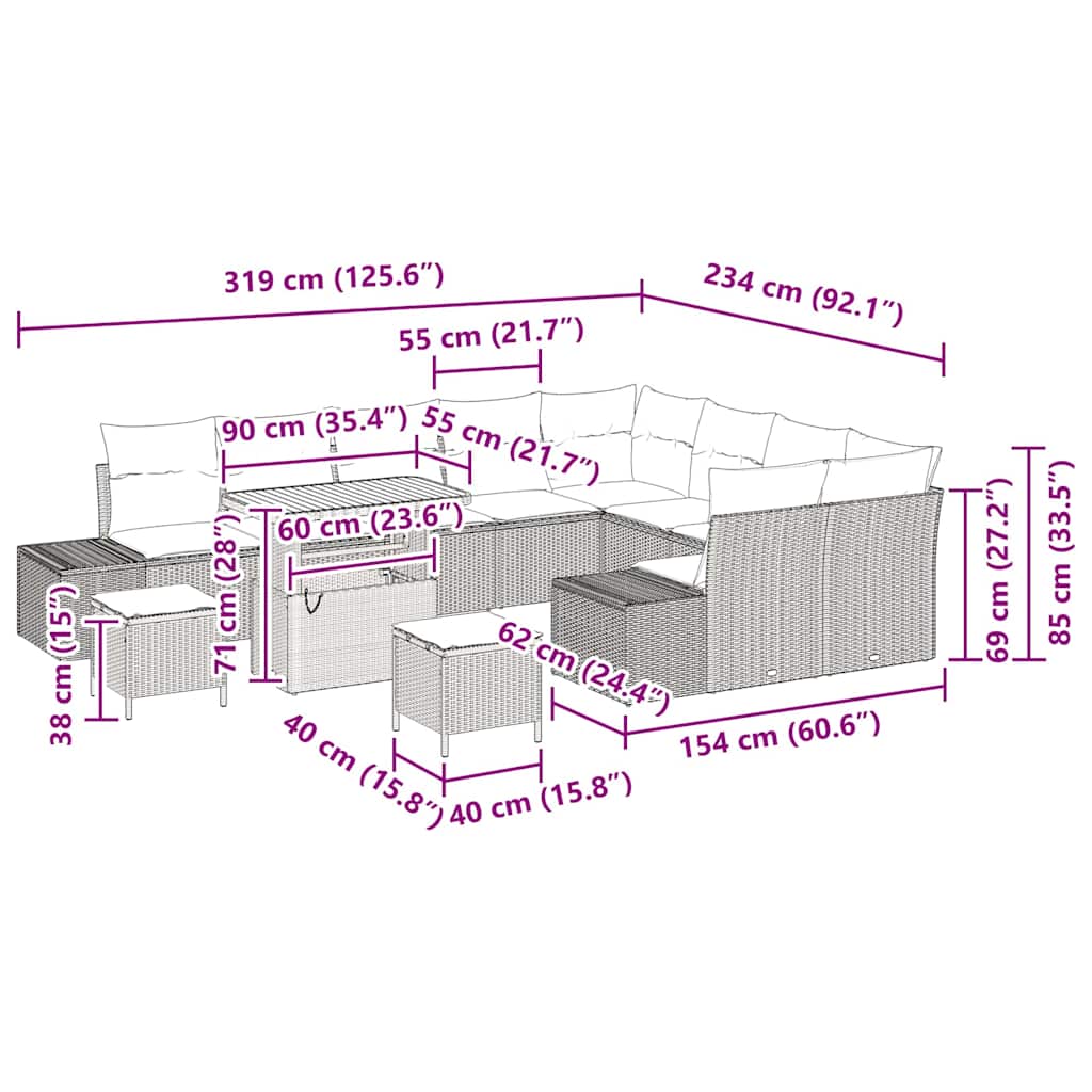 Tuinbankenset met kussen 12 pcs Beige poly rattan is nu te koop bij PeponiXL, paradijselijk wonen!