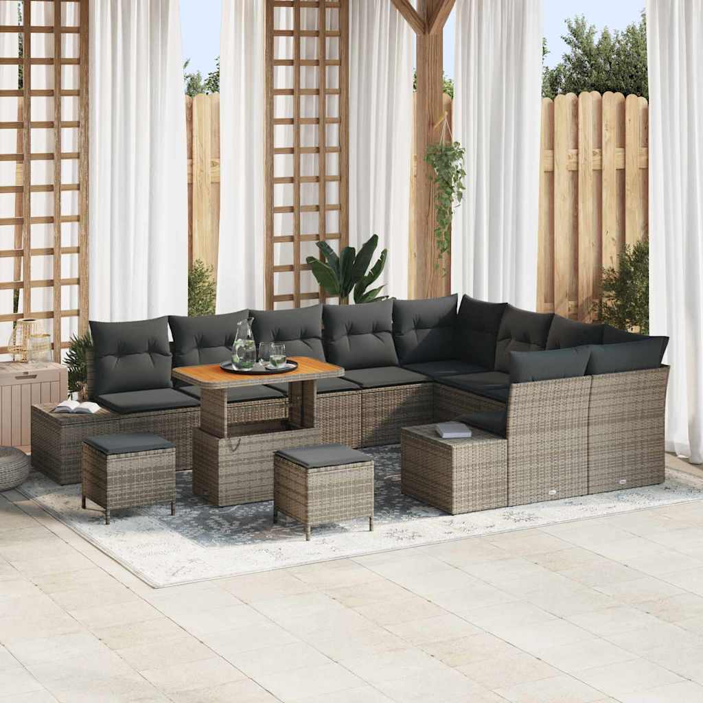 Tuinbankenset met kussen 12 pcs Grijs poly rattan is nu te koop bij PeponiXL, paradijselijk wonen!