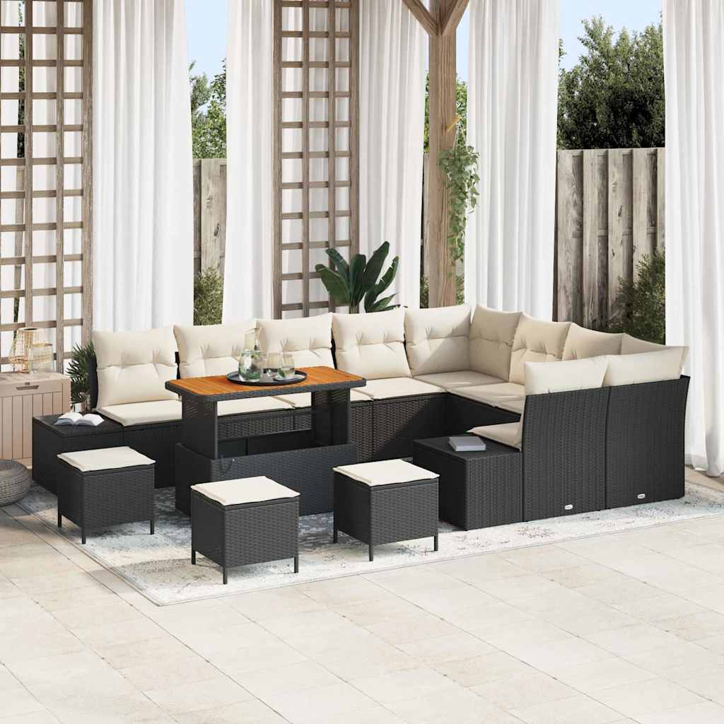 Tuinbankenset met kussen 13 pcs Zwart poly rattan is nu te koop bij PeponiXL, paradijselijk wonen!