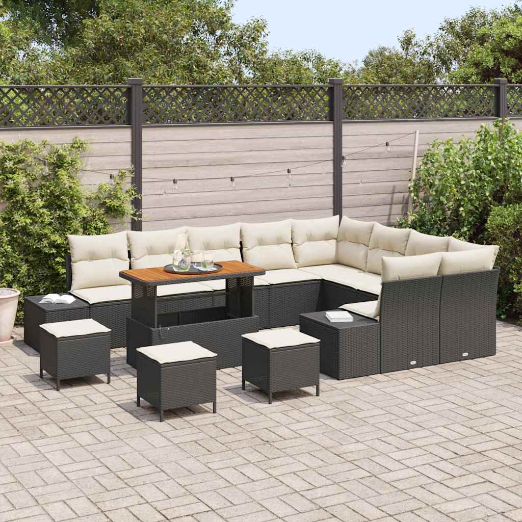 Tuinbankenset met kussen 13 pcs Zwart poly rattan is nu te koop bij PeponiXL, paradijselijk wonen!