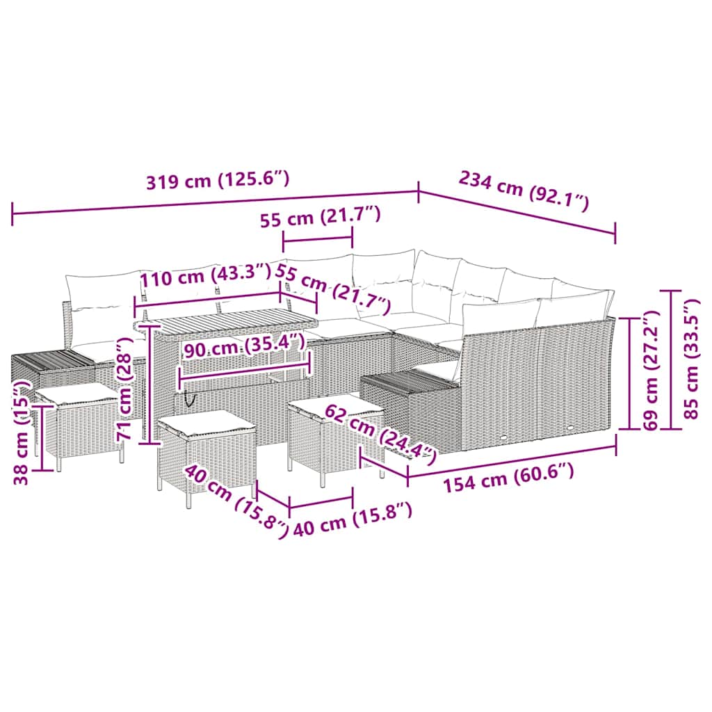 Tuinbankenset met kussen 13 pcs Beige poly rattan is nu te koop bij PeponiXL, paradijselijk wonen!