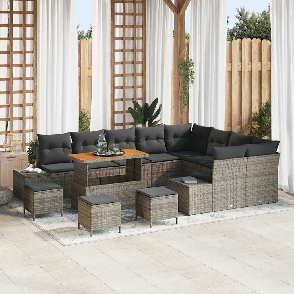 Tuinbankenset met kussen 13 pcs Grijs poly rattan is nu te koop bij PeponiXL, paradijselijk wonen!