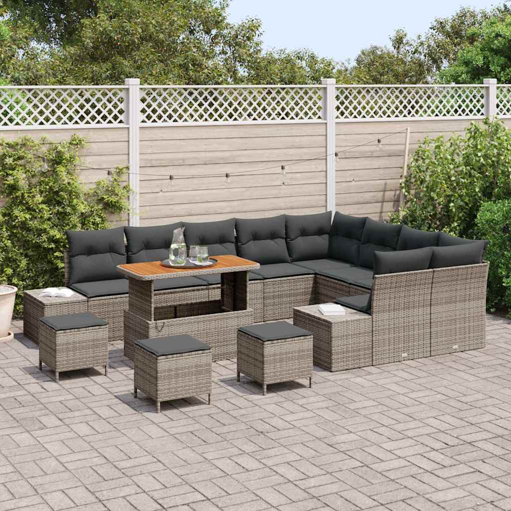 Tuinbankenset met kussen 13 pcs Grijs poly rattan is nu te koop bij PeponiXL, paradijselijk wonen!