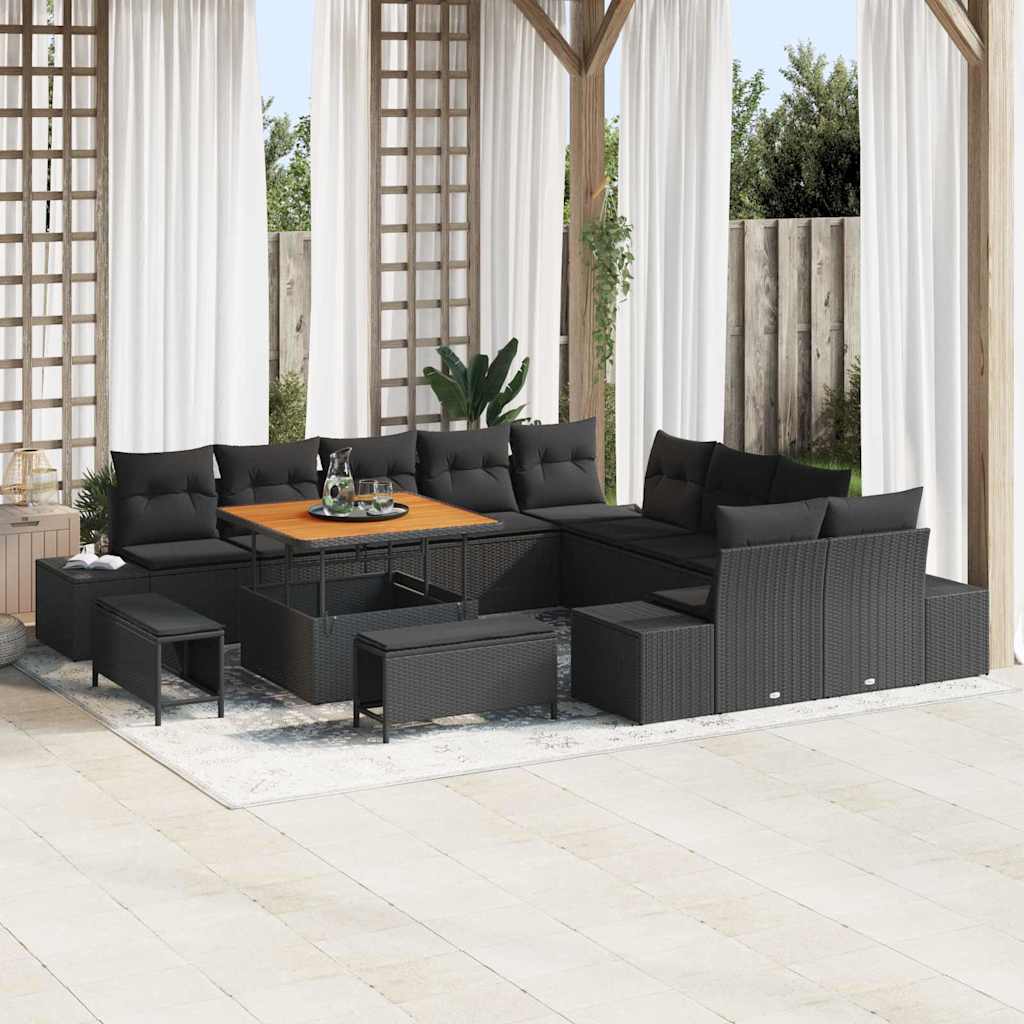 Tuinbankenset met kussen 13 pcs Zwart poly rattan is nu te koop bij PeponiXL, paradijselijk wonen!