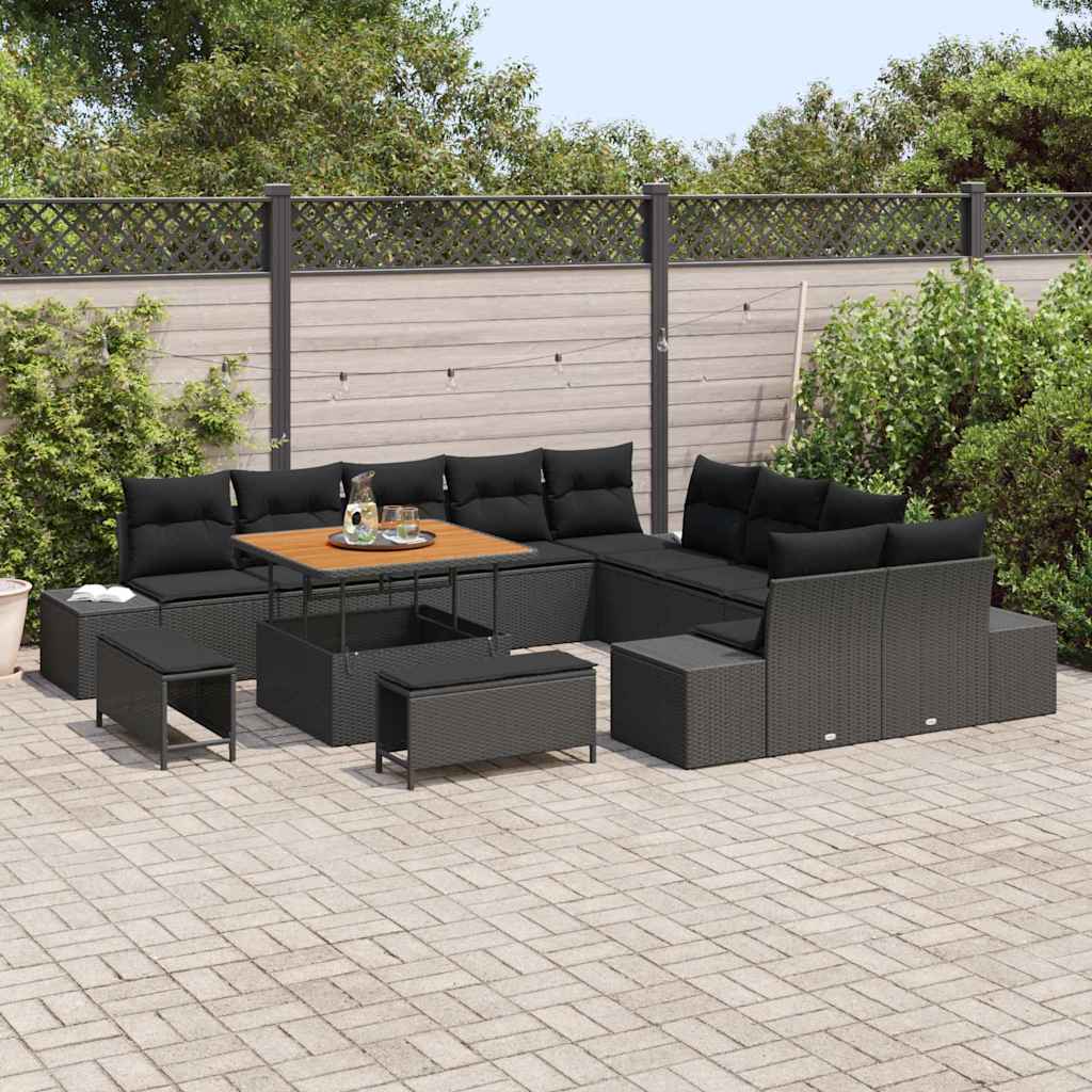 Tuinbankenset met kussen 13 pcs Zwart poly rattan is nu te koop bij PeponiXL, paradijselijk wonen!
