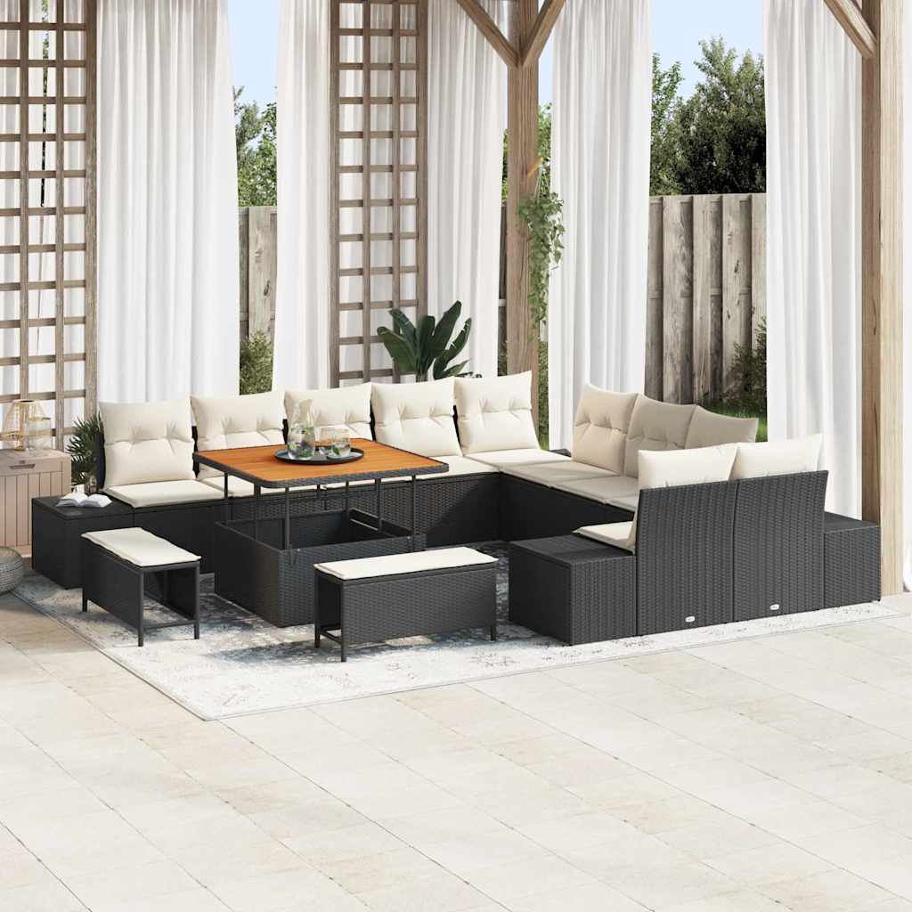 Tuinbankenset met kussen 13 pcs Zwart poly rattan is nu te koop bij PeponiXL, paradijselijk wonen!