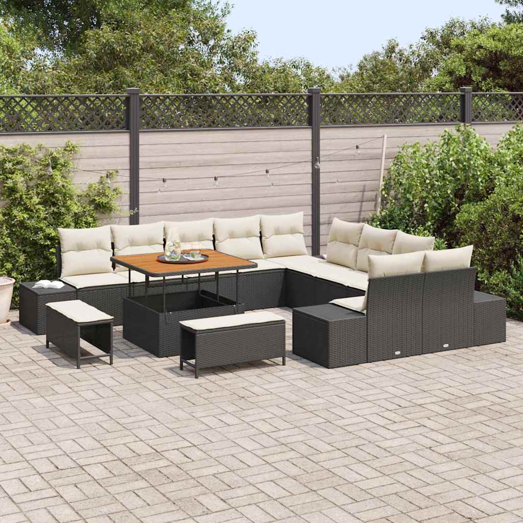 Tuinbankenset met kussen 13 pcs Zwart poly rattan is nu te koop bij PeponiXL, paradijselijk wonen!