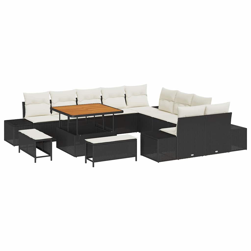 Tuinbankenset met kussen 13 pcs Zwart poly rattan is nu te koop bij PeponiXL, paradijselijk wonen!