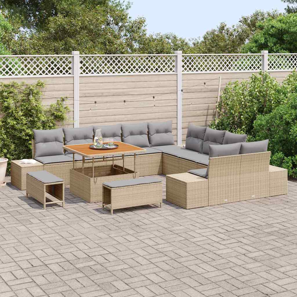 Tuinbankenset met kussen 13 pcs Beige poly rattan is nu te koop bij PeponiXL, paradijselijk wonen!