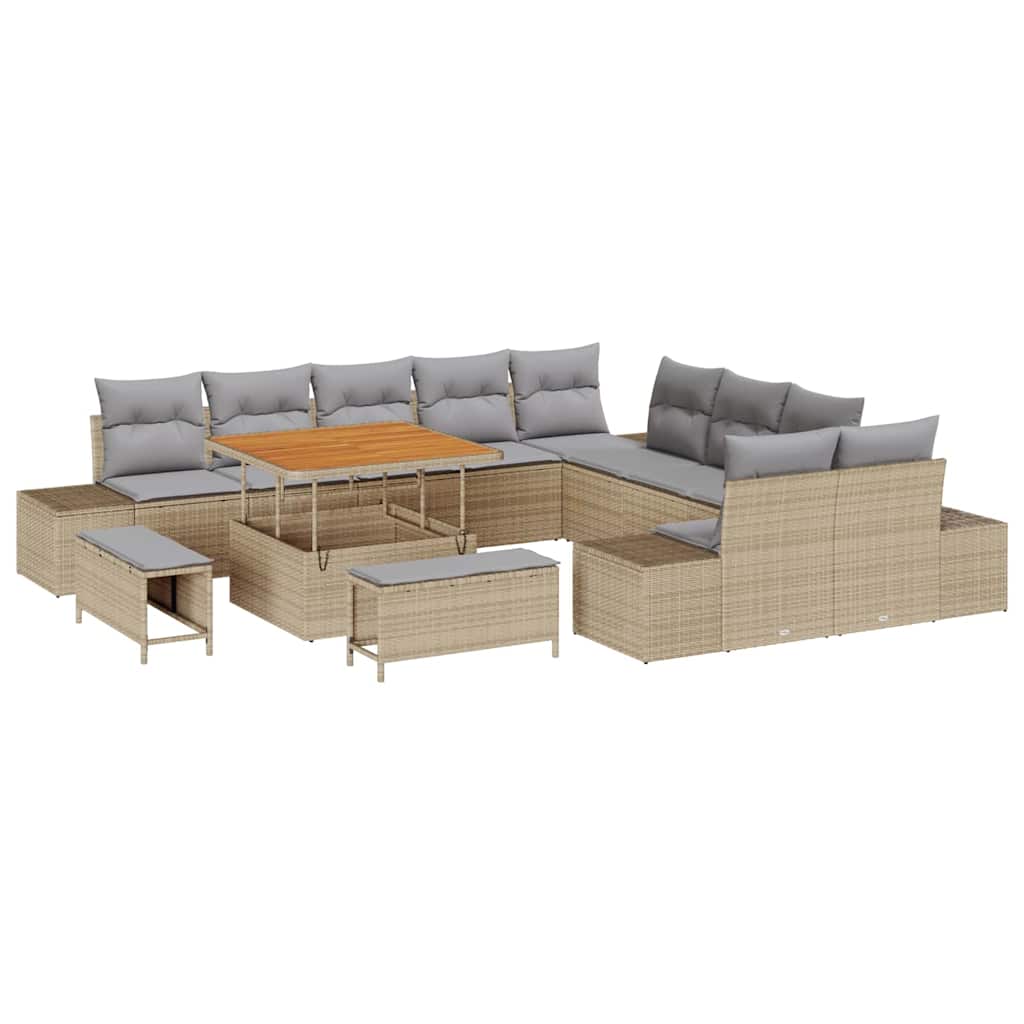 Tuinbankenset met kussen 13 pcs Beige poly rattan is nu te koop bij PeponiXL, paradijselijk wonen!