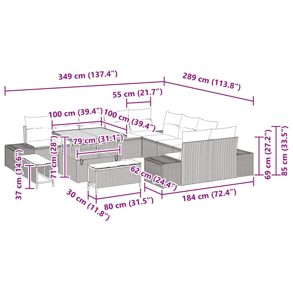 Tuinbankenset met kussen 13 pcs Beige poly rattan is nu te koop bij PeponiXL, paradijselijk wonen!