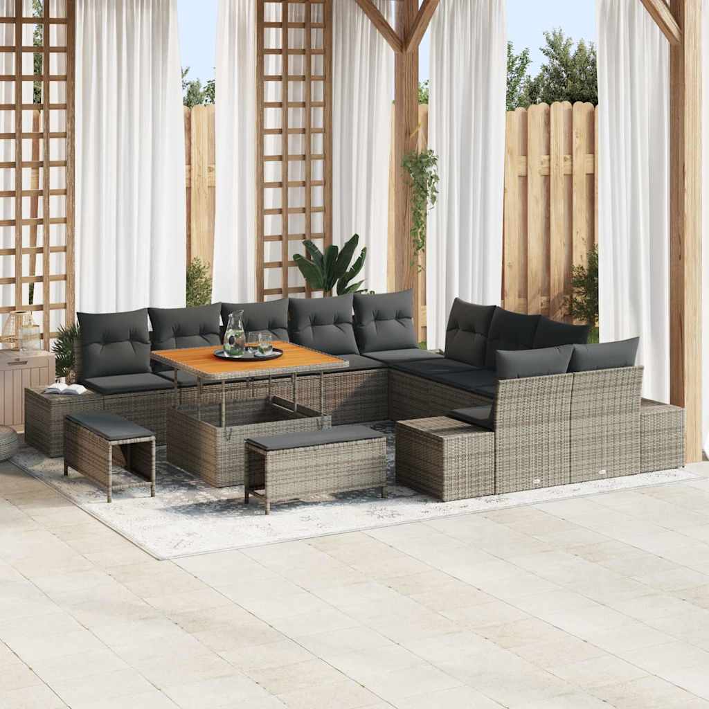 Tuinbankenset met kussen 13 pcs Grijs poly rattan is nu te koop bij PeponiXL, paradijselijk wonen!