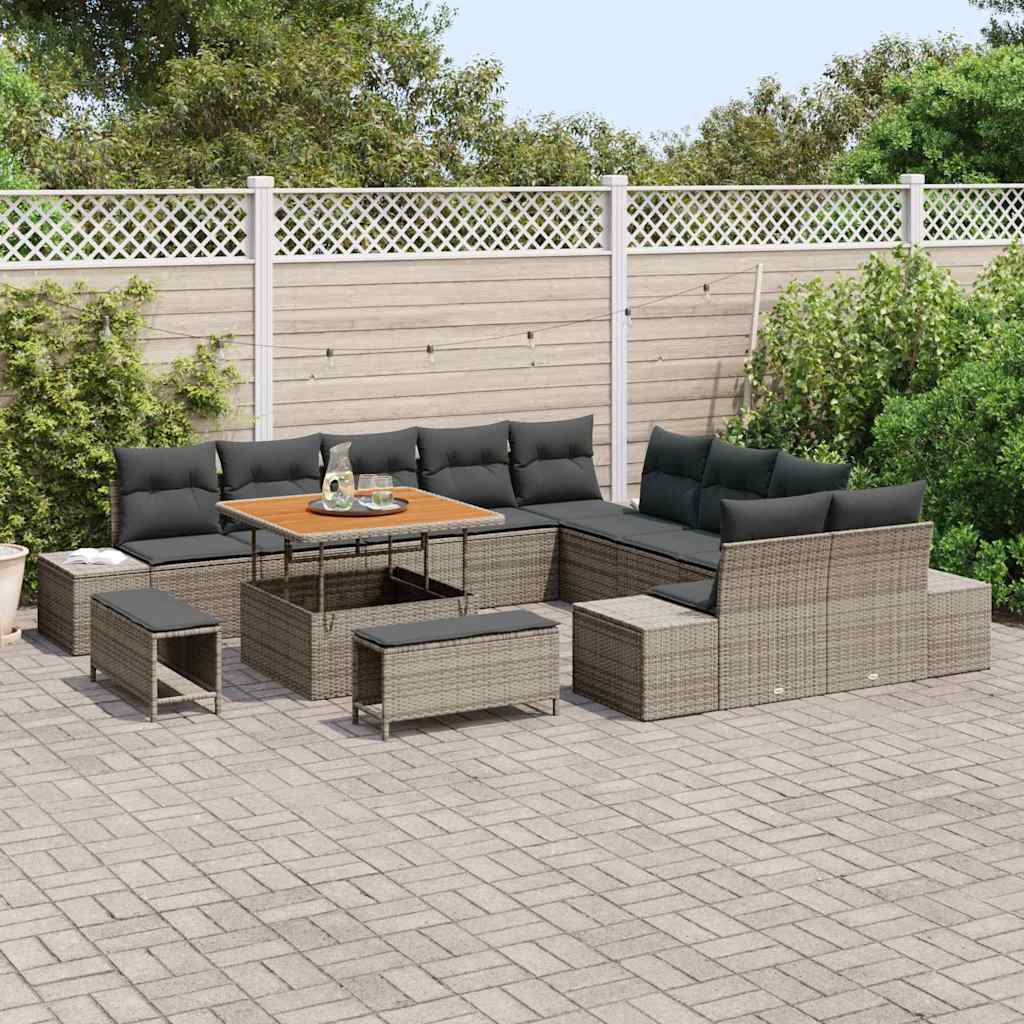 Tuinbankenset met kussen 13 pcs Grijs poly rattan is nu te koop bij PeponiXL, paradijselijk wonen!