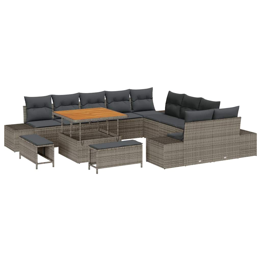 Tuinbankenset met kussen 13 pcs Grijs poly rattan is nu te koop bij PeponiXL, paradijselijk wonen!