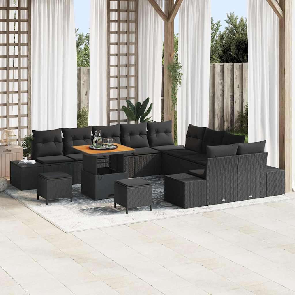 Tuinbankenset met kussen 13 pcs Zwart poly rattan is nu te koop bij PeponiXL, paradijselijk wonen!