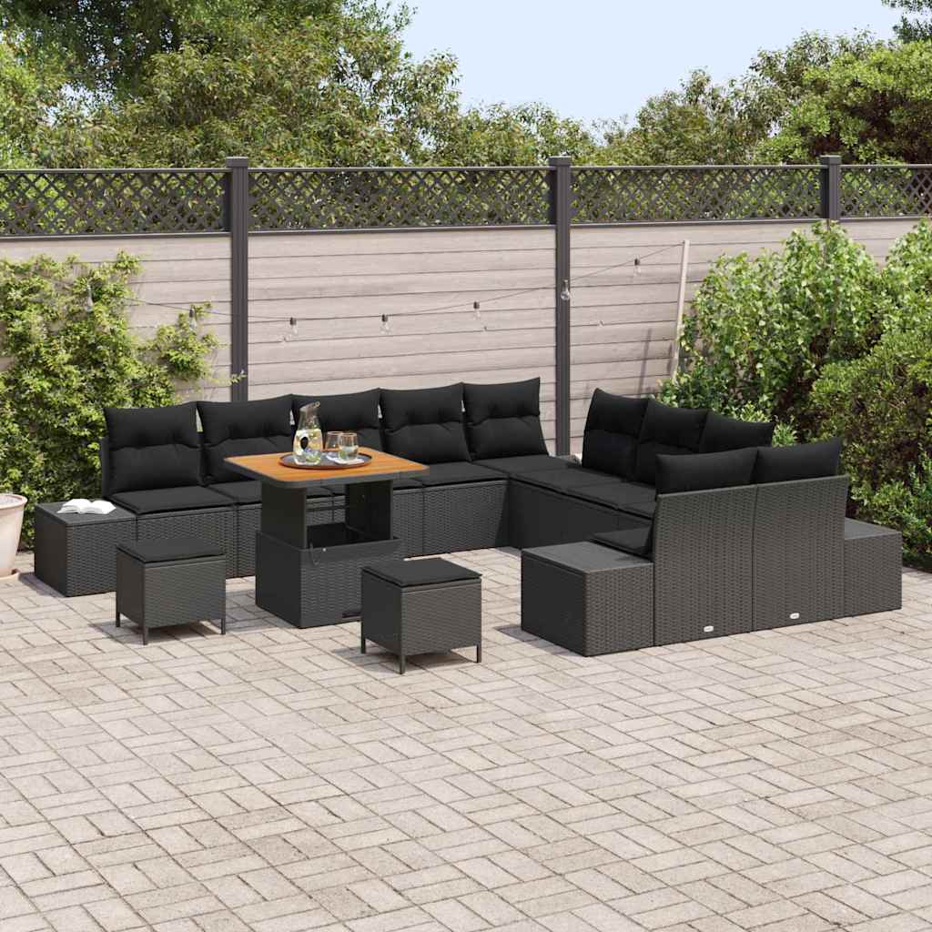 Tuinbankenset met kussen 13 pcs Zwart poly rattan is nu te koop bij PeponiXL, paradijselijk wonen!