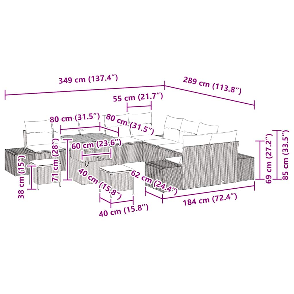 Tuinbankenset met kussen 13 pcs Beige poly rattan is nu te koop bij PeponiXL, paradijselijk wonen!