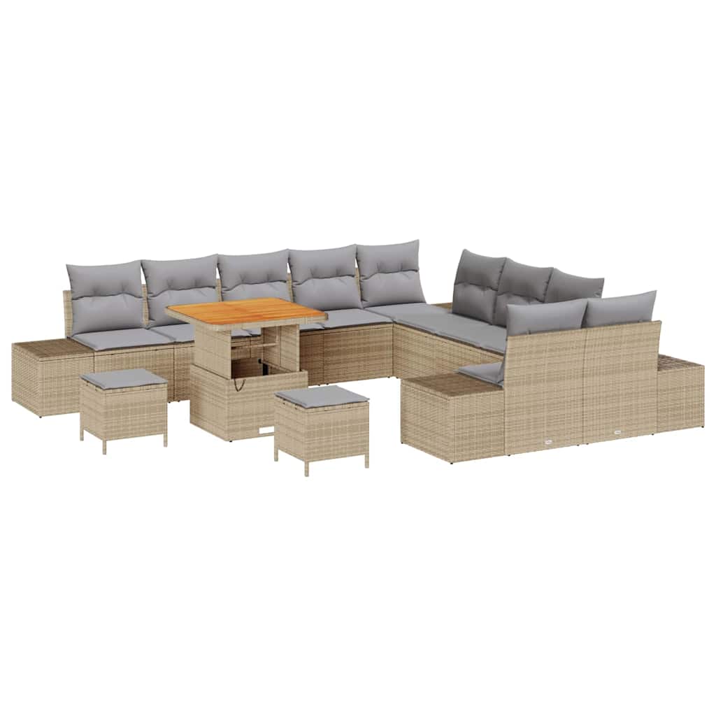 Tuinbankenset met kussen 13 pcs Beige poly rattan is nu te koop bij PeponiXL, paradijselijk wonen!