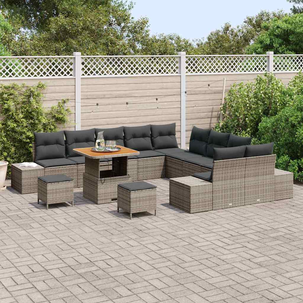 Tuinbankenset met kussen 13 pcs Grijs poly rattan is nu te koop bij PeponiXL, paradijselijk wonen!
