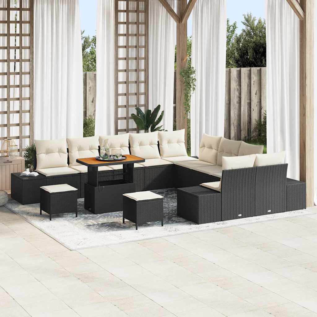 Tuinbankenset met kussen 13 pcs Zwart poly rattan is nu te koop bij PeponiXL, paradijselijk wonen!