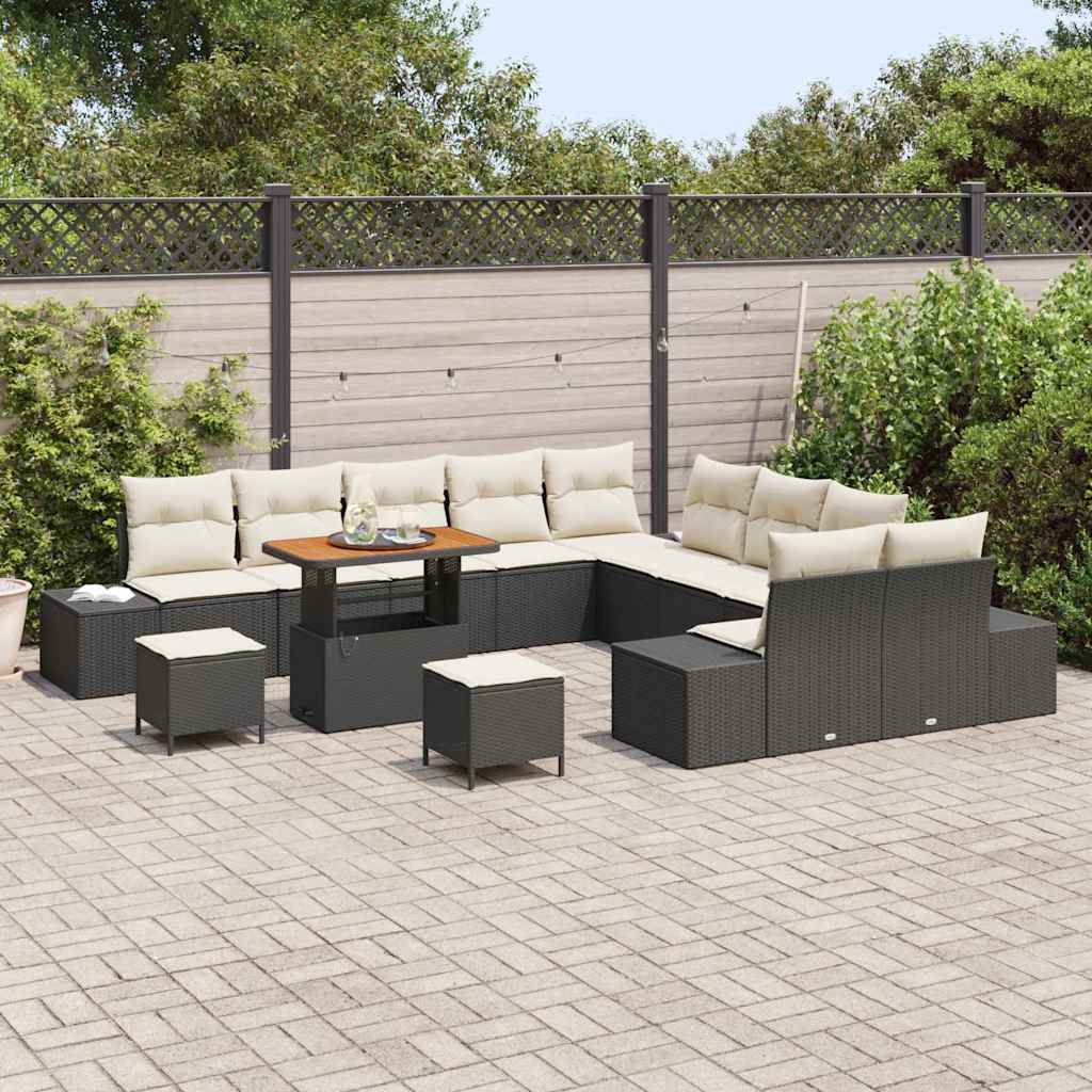 Tuinbankenset met kussen 13 pcs Zwart poly rattan is nu te koop bij PeponiXL, paradijselijk wonen!