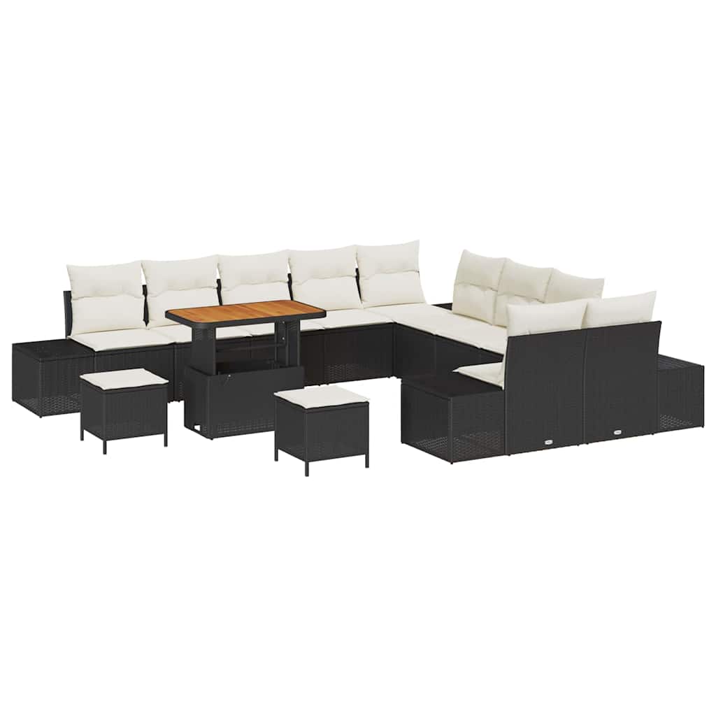 Tuinbankenset met kussen 13 pcs Zwart poly rattan is nu te koop bij PeponiXL, paradijselijk wonen!