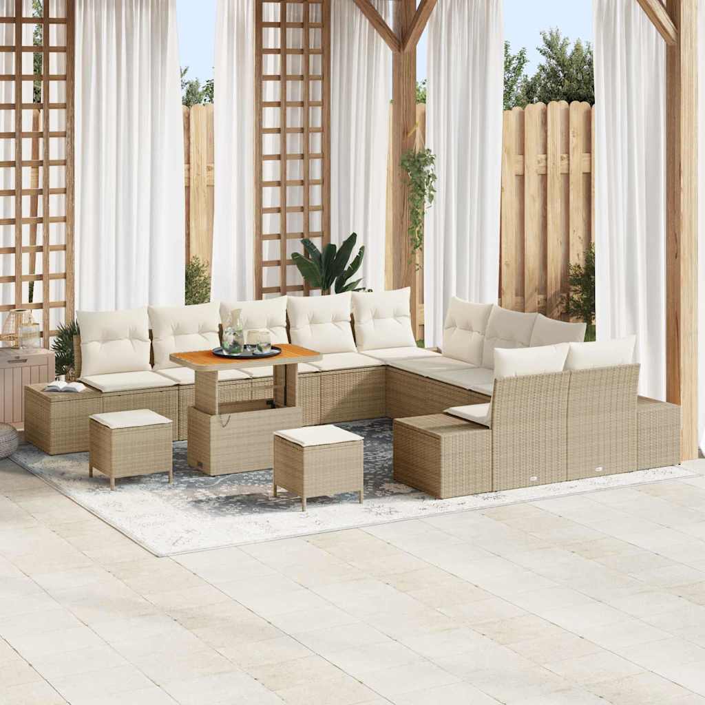Tuinbankenset met kussen 13 pcs Beige poly rattan is nu te koop bij PeponiXL, paradijselijk wonen!