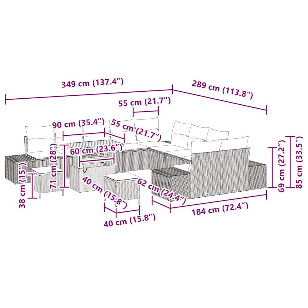 Tuinbankenset met kussen 13 pcs Grijs poly rattan is nu te koop bij PeponiXL, paradijselijk wonen!