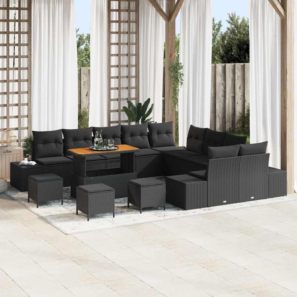Tuinbankenset met kussen 14 pcs Zwart poly rattan is nu te koop bij PeponiXL, paradijselijk wonen!