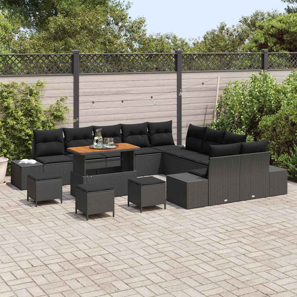 Tuinbankenset met kussen 14 pcs Zwart poly rattan is nu te koop bij PeponiXL, paradijselijk wonen!