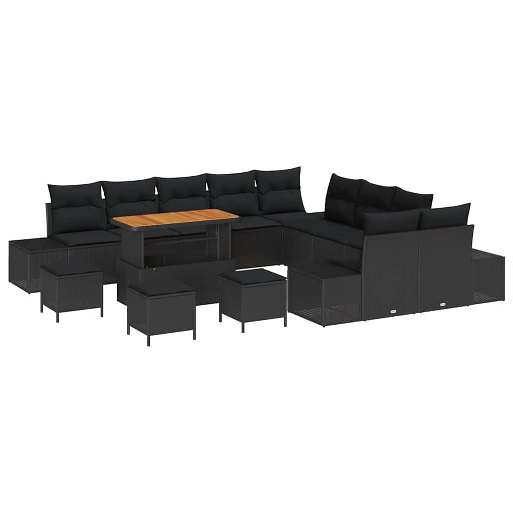 Tuinbankenset met kussen 14 pcs Zwart poly rattan is nu te koop bij PeponiXL, paradijselijk wonen!