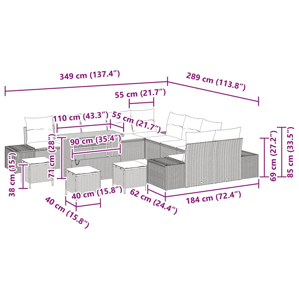 Tuinbankenset met kussen 14 pcs Zwart poly rattan is nu te koop bij PeponiXL, paradijselijk wonen!