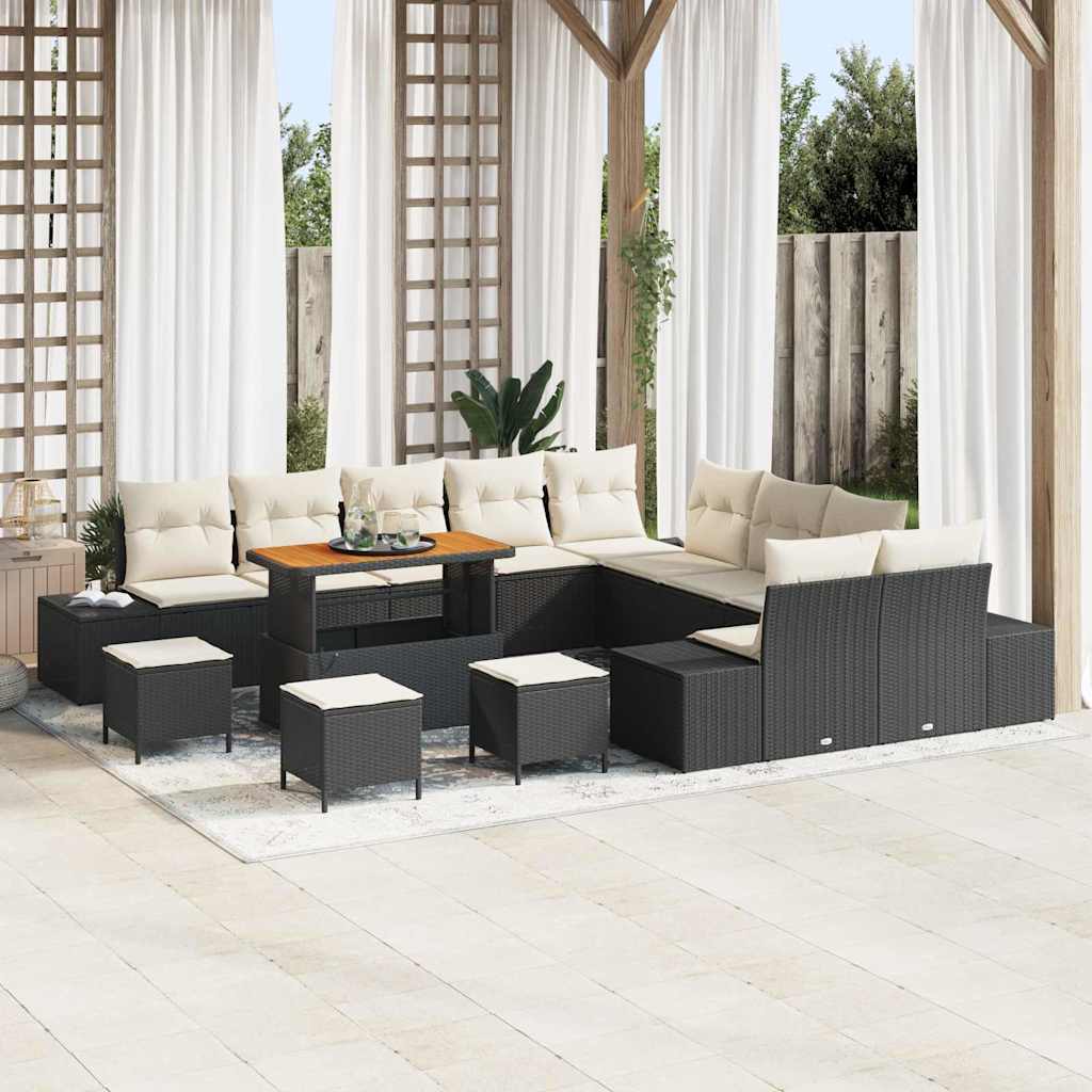 Tuinbankenset met kussen 14 pcs Zwart poly rattan is nu te koop bij PeponiXL, paradijselijk wonen!