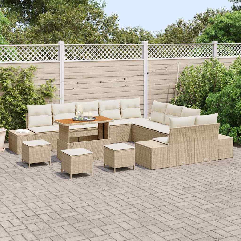 Tuinbankenset met kussen 14 pcs Beige poly rattan is nu te koop bij PeponiXL, paradijselijk wonen!