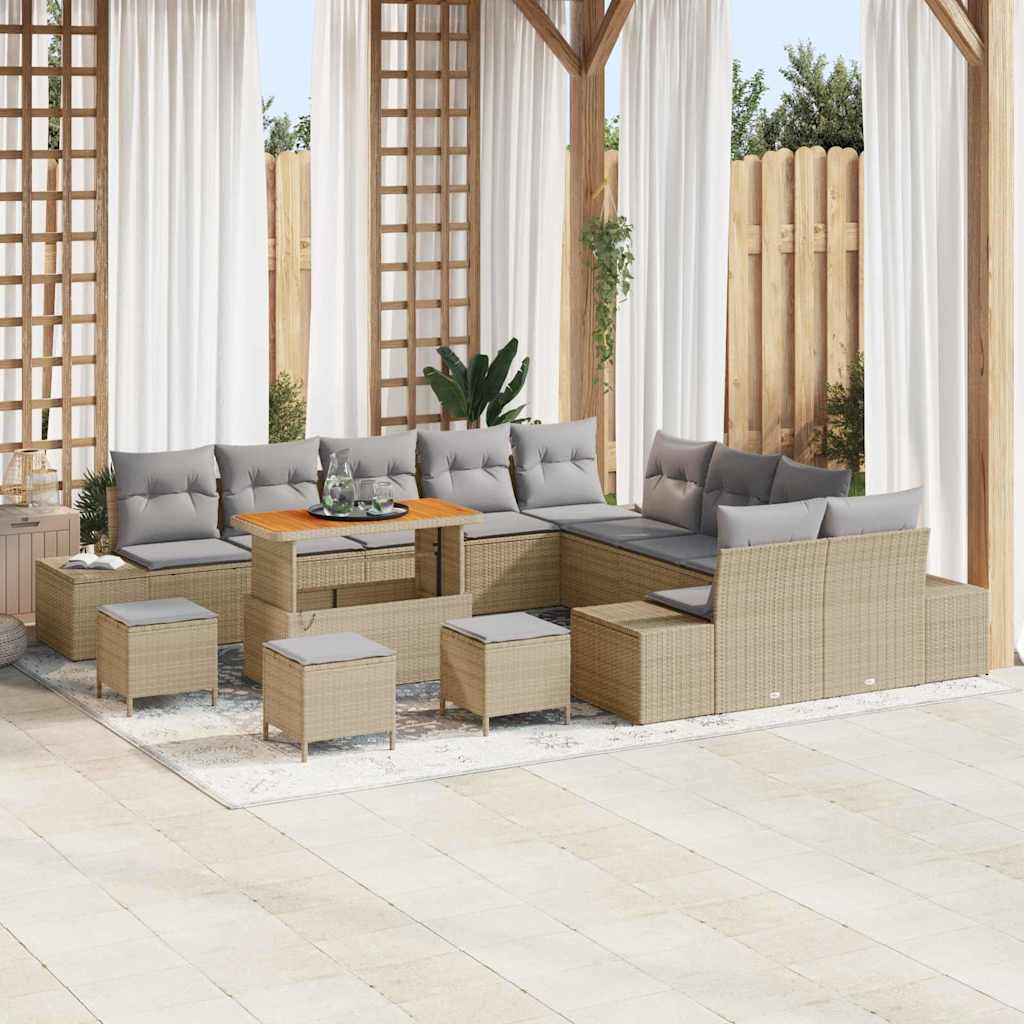 Tuinbankenset met kussen 14 pcs Beige poly rattan is nu te koop bij PeponiXL, paradijselijk wonen!