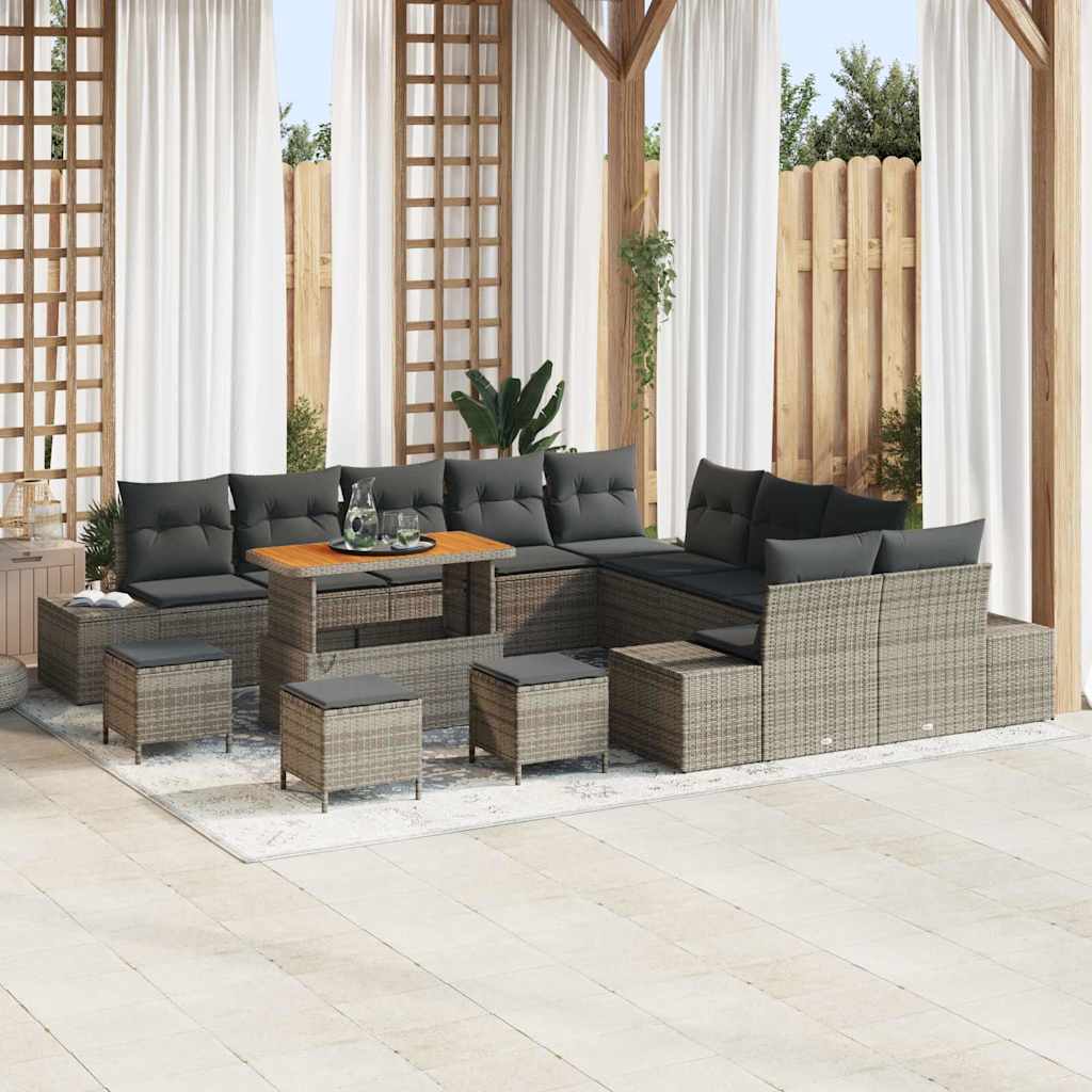 Tuinbankenset met kussen 14 pcs Grijs poly rattan is nu te koop bij PeponiXL, paradijselijk wonen!