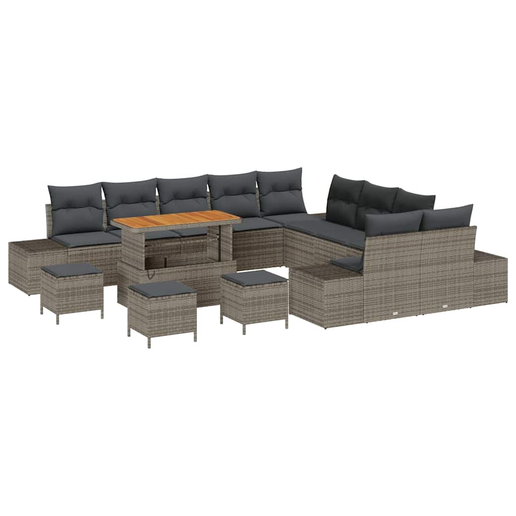 Tuinbankenset met kussen 14 pcs Grijs poly rattan is nu te koop bij PeponiXL, paradijselijk wonen!